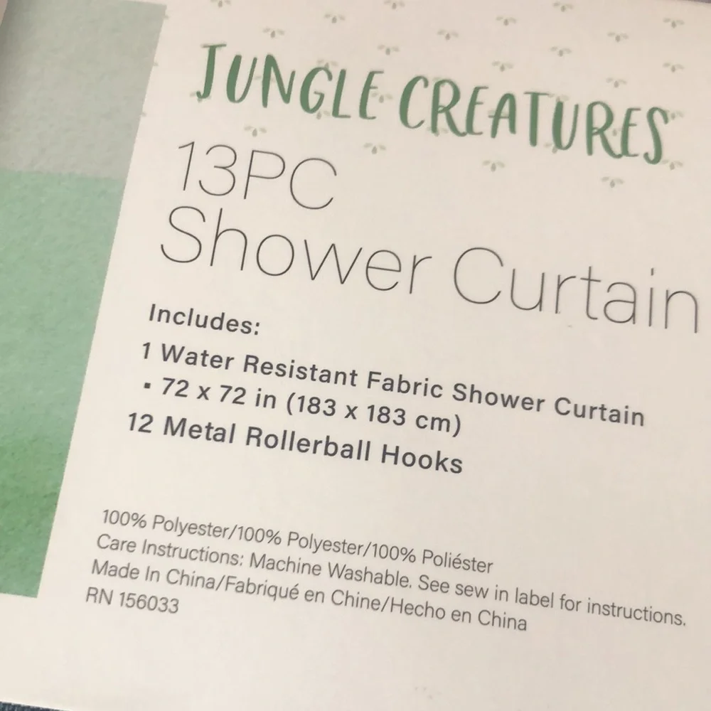 Jungle Creatures Tropical Shower Curtain Set - Monkey Palm Print, Green & White